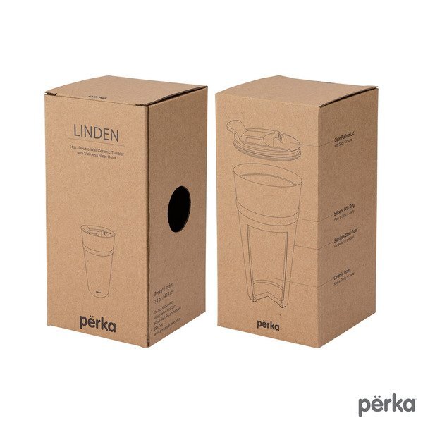 Perka® Linden Double Wall Ceramic & Stainless Steel Tumbler, 14oz.