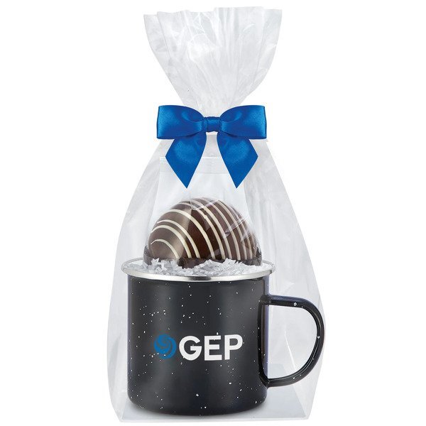Classic Milk Chocolate Hot Chocolate Bomb & Speckled Camping Mug Gift Set