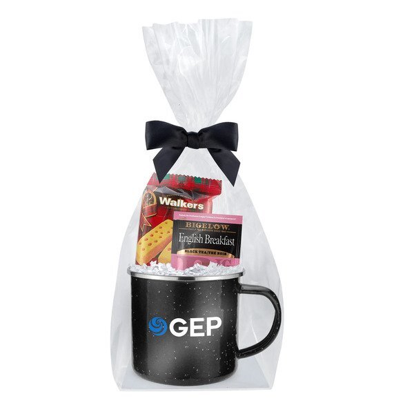 Shortbread Cookies, English Tea & Speckled Camping Mug Gift Set