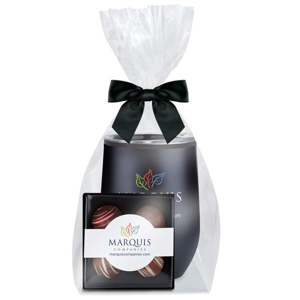 Four-Piece Belgian Truffle Box & Stemless Wine Tumbler Gift Set