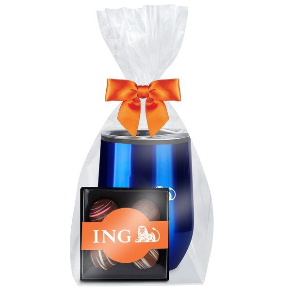 Four-Piece Belgian Truffle Box & Stemless Wine Tumbler Gift Set