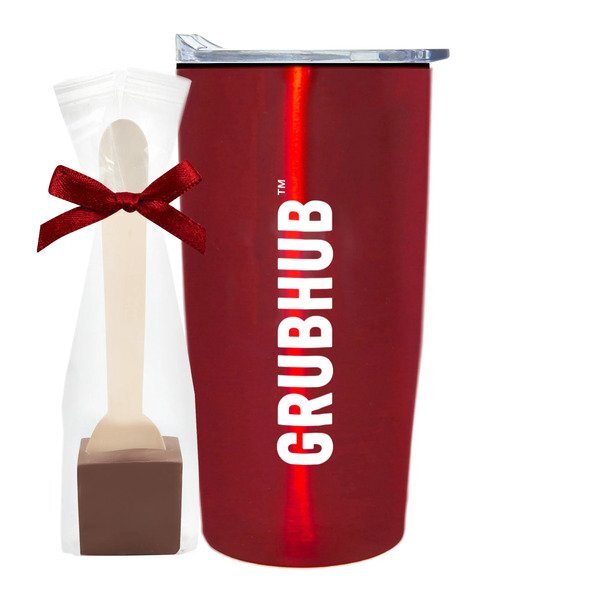 Milk Chocolate Hot Chocolate Spoon & Straight Tumbler w/ Plastic Liner Gift Set