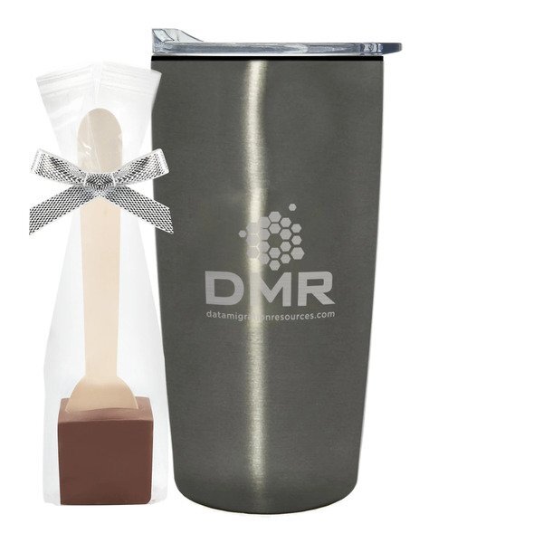 Milk Chocolate Hot Chocolate Spoon & Straight Tumbler w/ Plastic Liner Gift Set