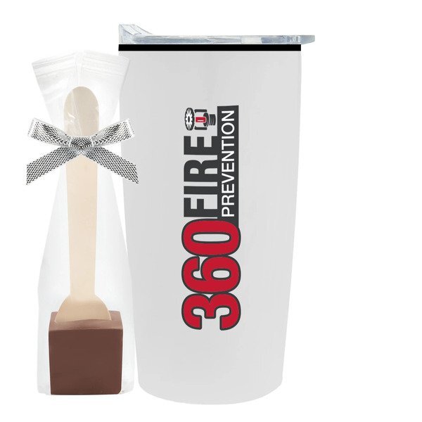 Milk Chocolate Hot Chocolate Spoon & Straight Tumbler w/ Plastic Liner Gift Set