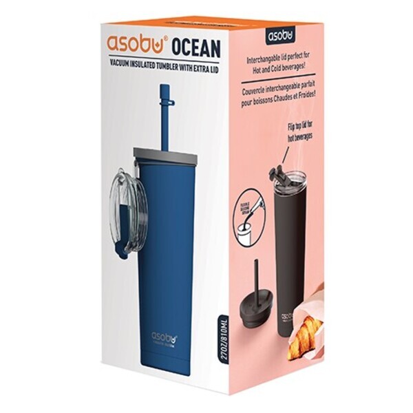 Asobu® Ocean Vacuum Insulated Stainless Steel Tumbler & Straw, 27oz.