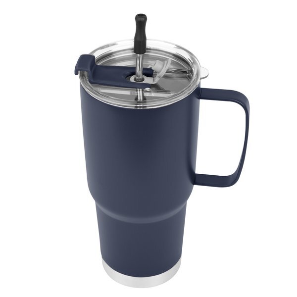 Lisbon Double Wall Stainless Steel Vacuum Insulated Tumbler w/ Straw & Cleaning Brush, 30oz.