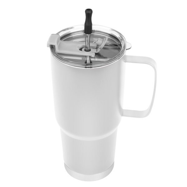 Lisbon Double Wall Stainless Steel Vacuum Insulated Tumbler w/ Straw & Cleaning Brush, 30oz.