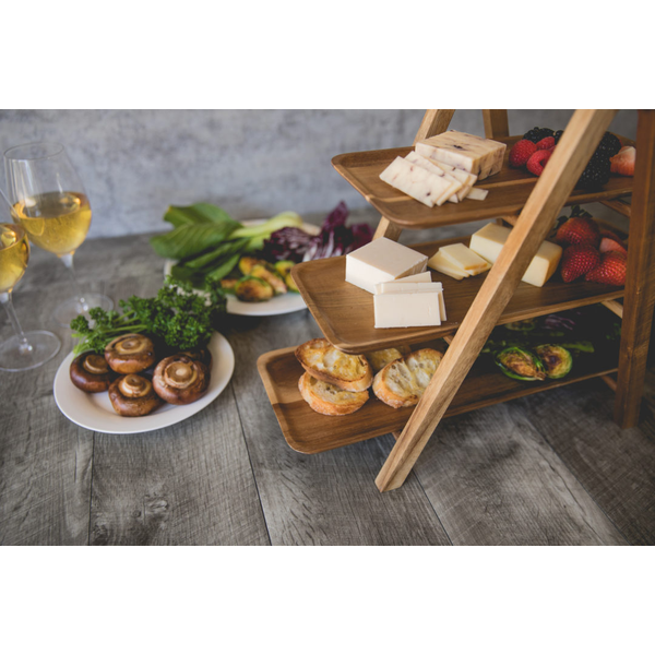 Three-Tiered Acacia Wood Serving Ladder Station