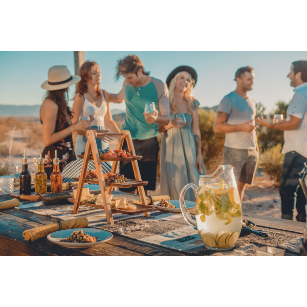 Three-Tiered Acacia Wood Serving Ladder Station