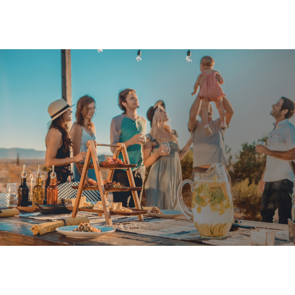 Three-Tiered Acacia Wood Serving Ladder Station