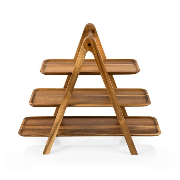 Three-Tiered Acacia Wood Serving Ladder Station
