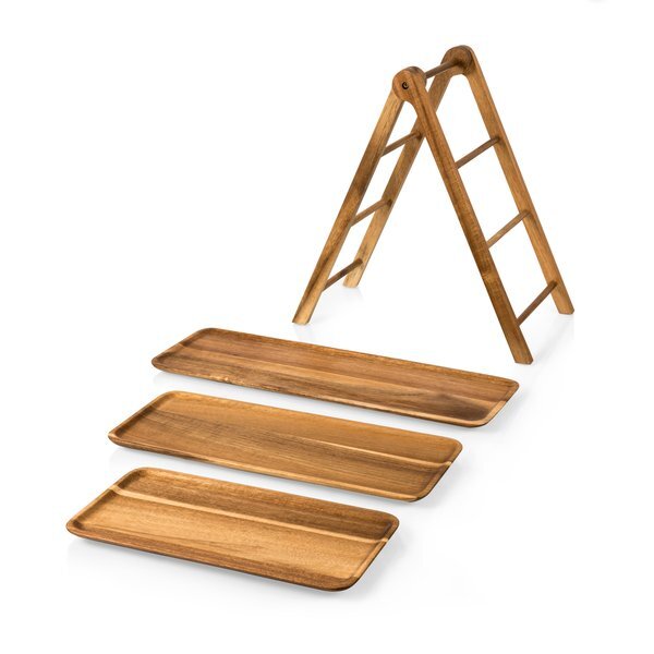 Three-Tiered Acacia Wood Serving Ladder Station