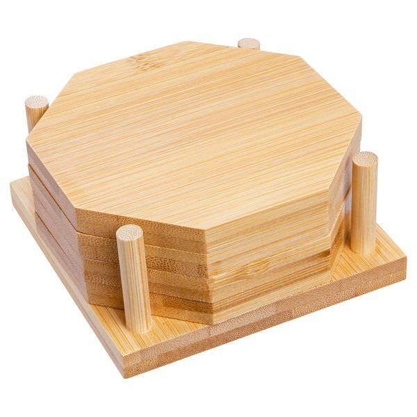 Bamboo 4-Piece Octagon-Shaped Coaster Set