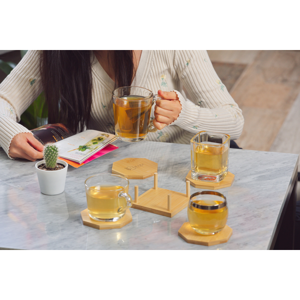 Bamboo 4-Piece Octagon-Shaped Coaster Set