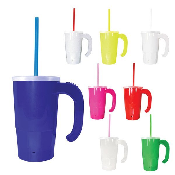 Stackable Plastic Beer Stein w/ Straw & Lid, 20oz.