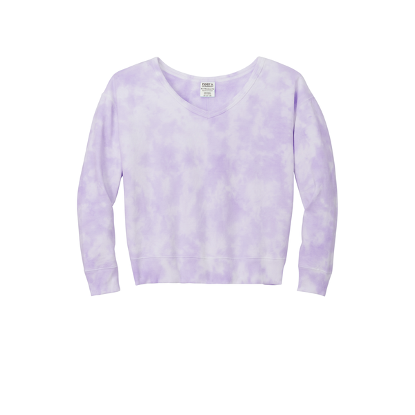 Port & Company® Beach Wash® Cotton/Poly Fleece Cloud Tie-Dye V-Neck Ladies' Sweatshirt