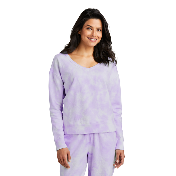 Port & Company® Beach Wash® Cotton/Poly Fleece Cloud Tie-Dye V-Neck Ladies' Sweatshirt