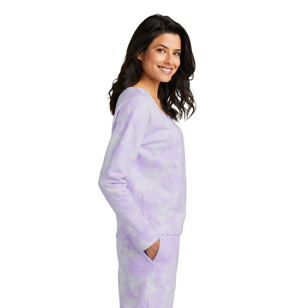 Port & Company® Beach Wash® Cotton/Poly Fleece Cloud Tie-Dye V-Neck Ladies' Sweatshirt