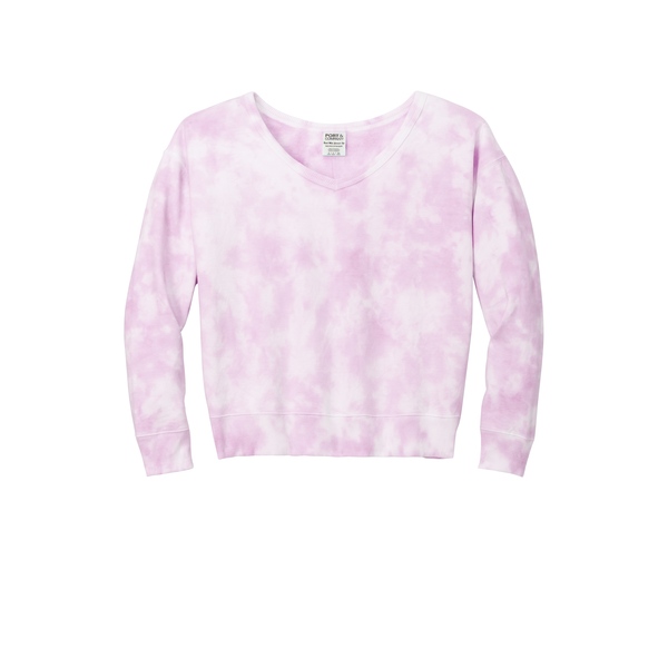 Port & Company® Beach Wash® Cotton/Poly Fleece Cloud Tie-Dye V-Neck Ladies' Sweatshirt