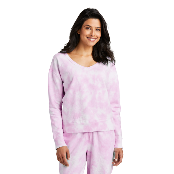 Port & Company® Beach Wash® Cotton/Poly Fleece Cloud Tie-Dye V-Neck Ladies' Sweatshirt