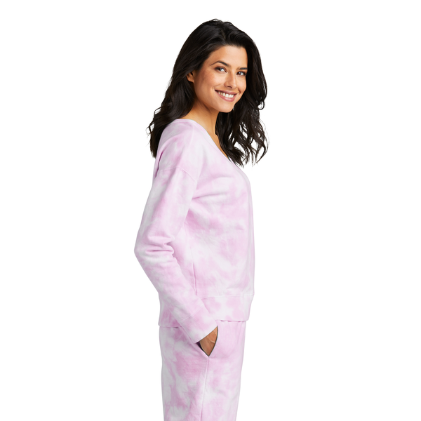 Port & Company® Beach Wash® Cotton/Poly Fleece Cloud Tie-Dye V-Neck Ladies' Sweatshirt