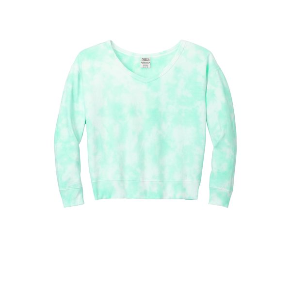 Port & Company® Beach Wash® Cotton/Poly Fleece Cloud Tie-Dye V-Neck Ladies' Sweatshirt