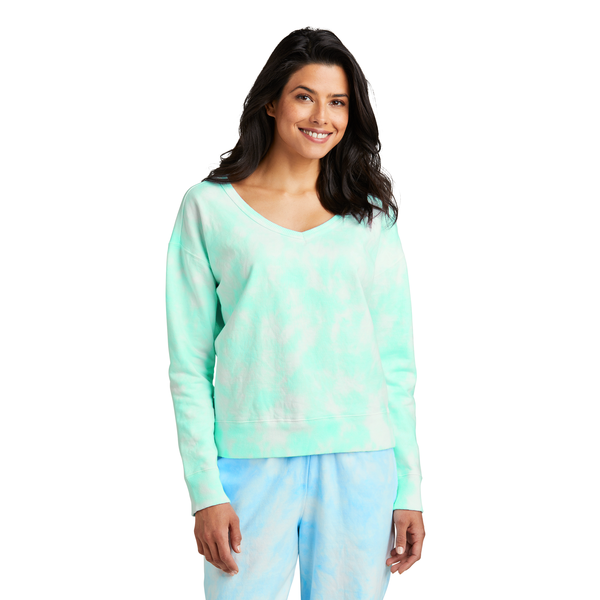Port & Company® Beach Wash® Cotton/Poly Fleece Cloud Tie-Dye V-Neck Ladies' Sweatshirt