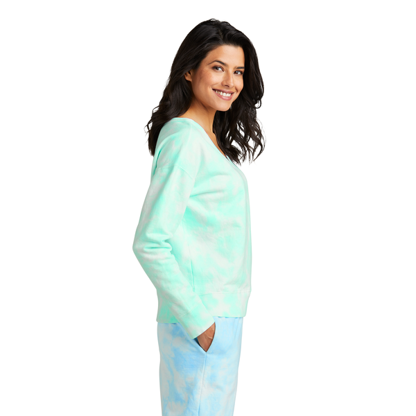 Port & Company® Beach Wash® Cotton/Poly Fleece Cloud Tie-Dye V-Neck Ladies' Sweatshirt