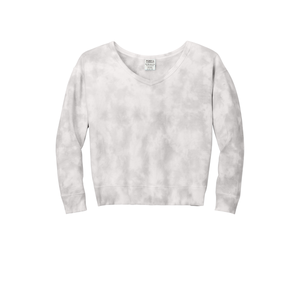 Port & Company® Beach Wash® Cotton/Poly Fleece Cloud Tie-Dye V-Neck Ladies' Sweatshirt