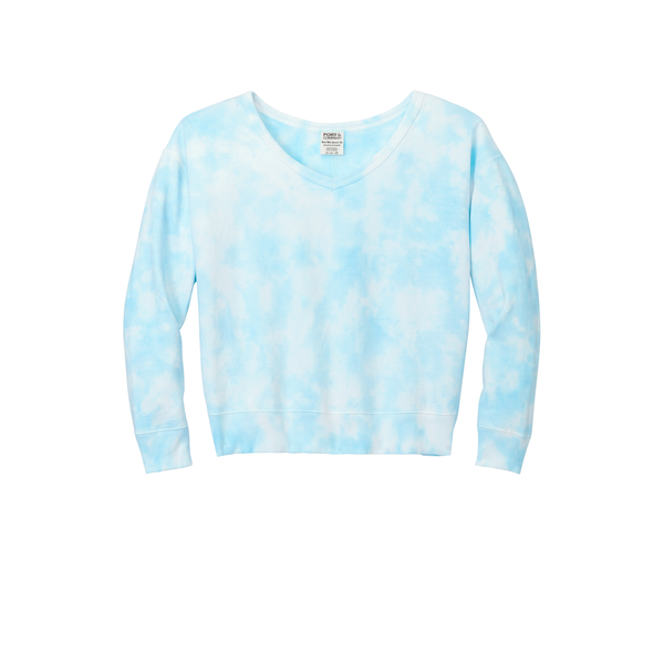 Port & Company® Beach Wash® Cotton/Poly Fleece Cloud Tie-Dye V-Neck Ladies' Sweatshirt