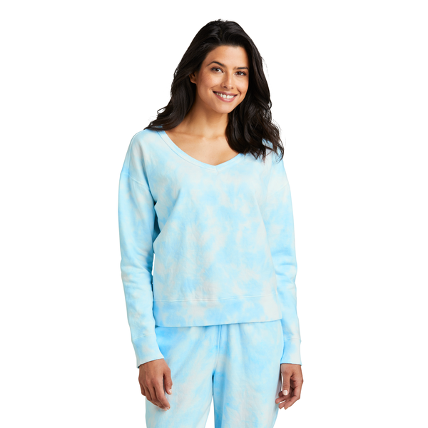 Port & Company® Beach Wash® Cotton/Poly Fleece Cloud Tie-Dye V-Neck Ladies' Sweatshirt