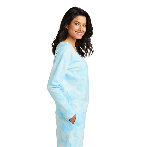 Port & Company® Beach Wash® Cotton/Poly Fleece Cloud Tie-Dye V-Neck Ladies' Sweatshirt