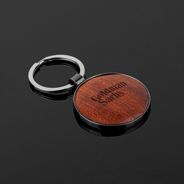 Round Beveled Wood Gunmetal Key Chain