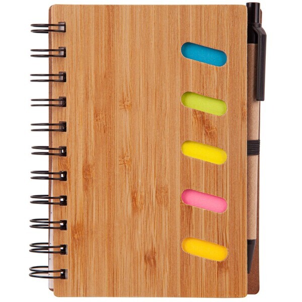 Bamboo Notebook with Pen & Sticky Notes, 4-3/4" x 6"