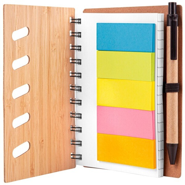 Bamboo Notebook with Pen & Sticky Notes, 4-3/4" x 6"