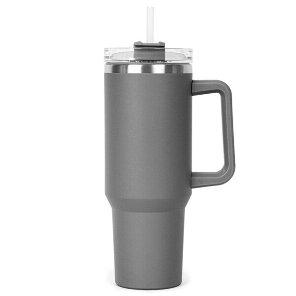 Hippo Double Wall Stainless Steel Mug & Straw Lid with Twist Closure, 40oz.