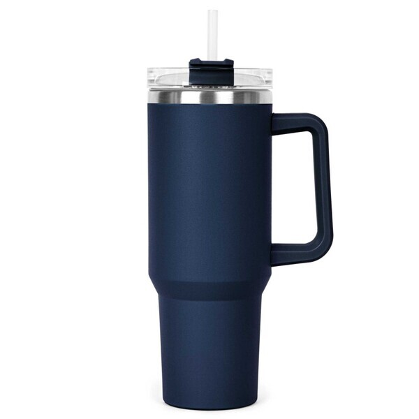 Hippo Double Wall Stainless Steel Mug & Straw Lid with Twist Closure, 40oz.