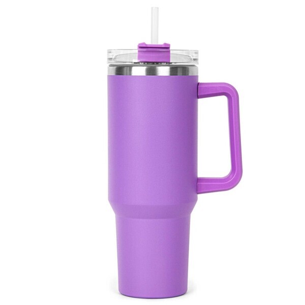 Hippo Double Wall Stainless Steel Mug & Straw Lid with Twist Closure, 40oz.