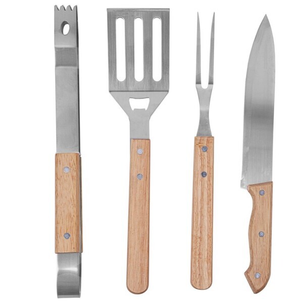 Bamboo 4-Piece BBQ Grill Set in Polyester Case