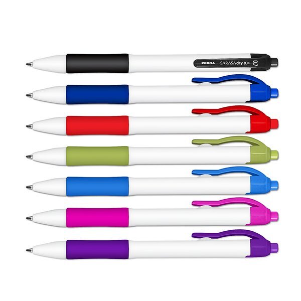 Zebra® Sarasa Dry X-20 Retractable Gel Pen w/ White Barrel & Rubber Grip