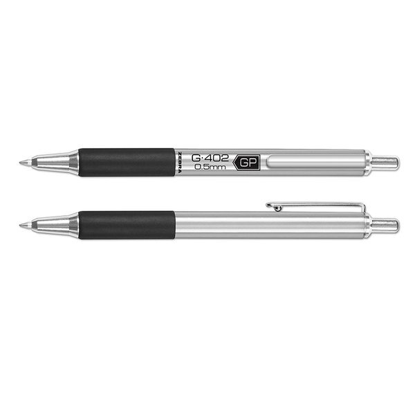 Zebra® Stainless Steel Retractable Ballpoint Pen w/ Rubber Grip