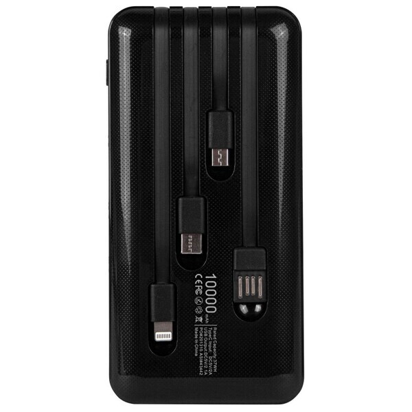 Power Bank w/ Built-in Charging Cables, 10,000mAh