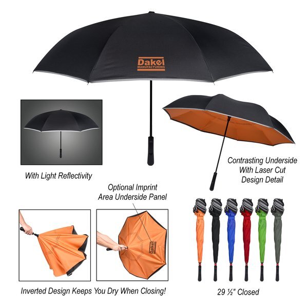 Reflective Edge Manual Open Inversion Umbrella, 48" Arc