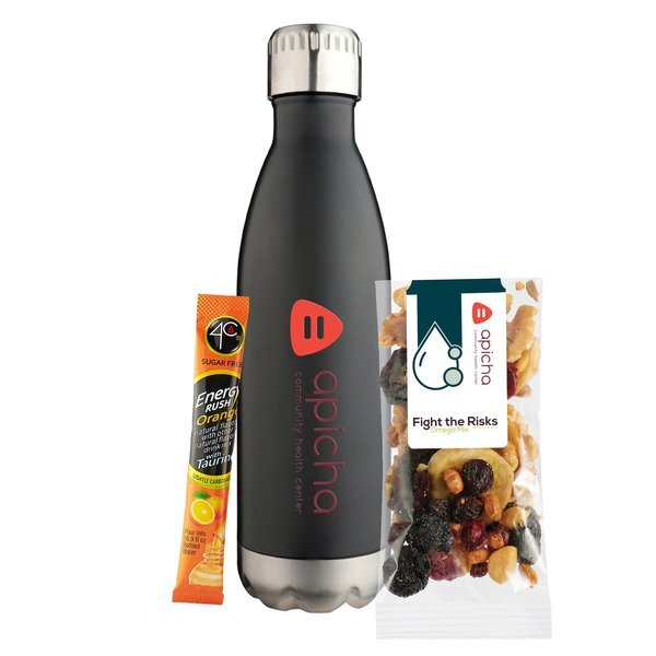 Omega Mix Snack Pack, 4C® Sugar Free Energy Rush Packet & Vacuum Insulated Bottle Gift Set