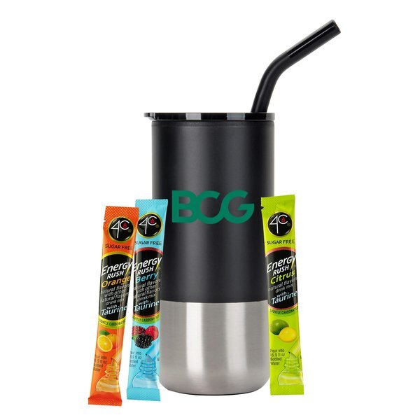 Three Sugar Free 4C® Energy Packets & Tumbler w/ Stainless Steel Straw Set