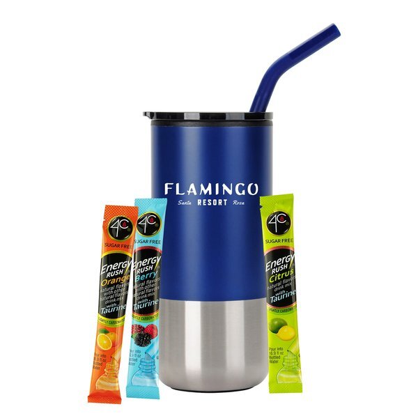 Three Sugar Free 4C® Energy Packets & Tumbler w/ Stainless Steel Straw Set