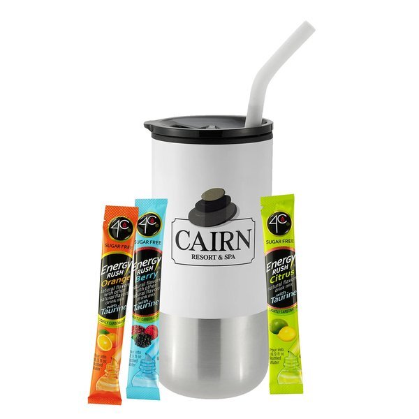 Three Sugar Free 4C® Energy Packets & Tumbler w/ Stainless Steel Straw Set