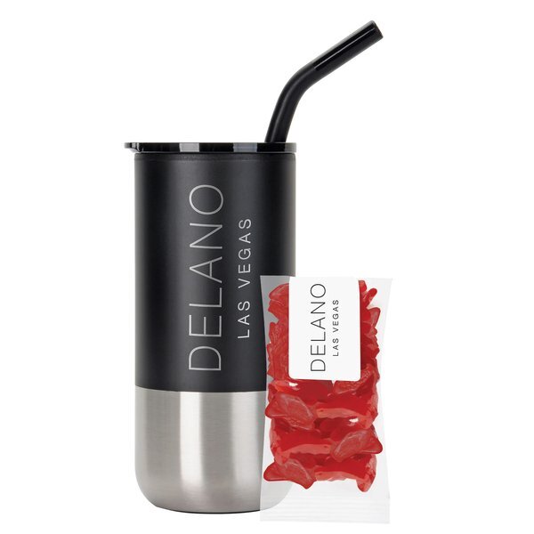 Swedish Fish Snack Pack & Tumbler w/ Stainless Steel Straw Set