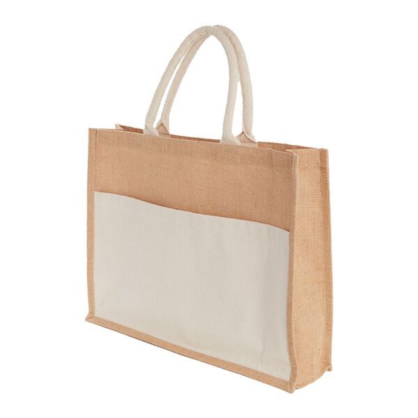 Jute Shopper Tote w/ Recycled Cotton Pocket