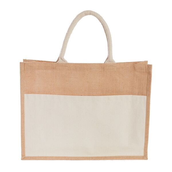Jute Shopper Tote w/ Recycled Cotton Pocket